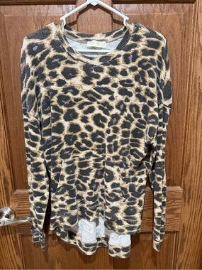 RD Style Leopard Print Long Sleeve Top - Black & Tan